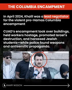  In April 2024, Khalil negotiated on behalf of the Columbia encampment that led to threats, arrests, and terror propaganda.
